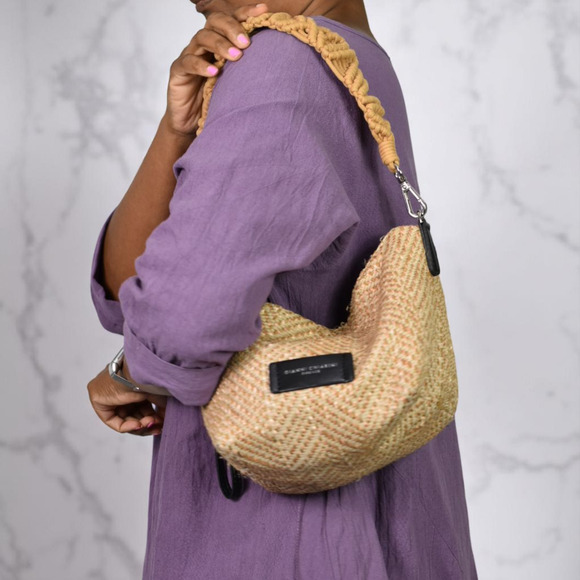 Gianni Chiarini Firenze Straw Bag Tan Woven Shoulder Slouchy Hobo Raffia Leather - Picture 16 of 16